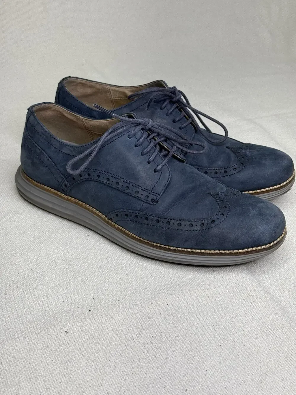 Cole Haan OG Wingtip Oxford Shoes Blue Nubuck Size 7.5 M Hybrid Brogue